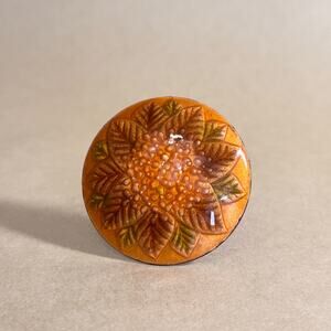 Vintage Japanese Orange Floral Brooch, Shippo Yaki Cloisonne Hydrangea Motif
